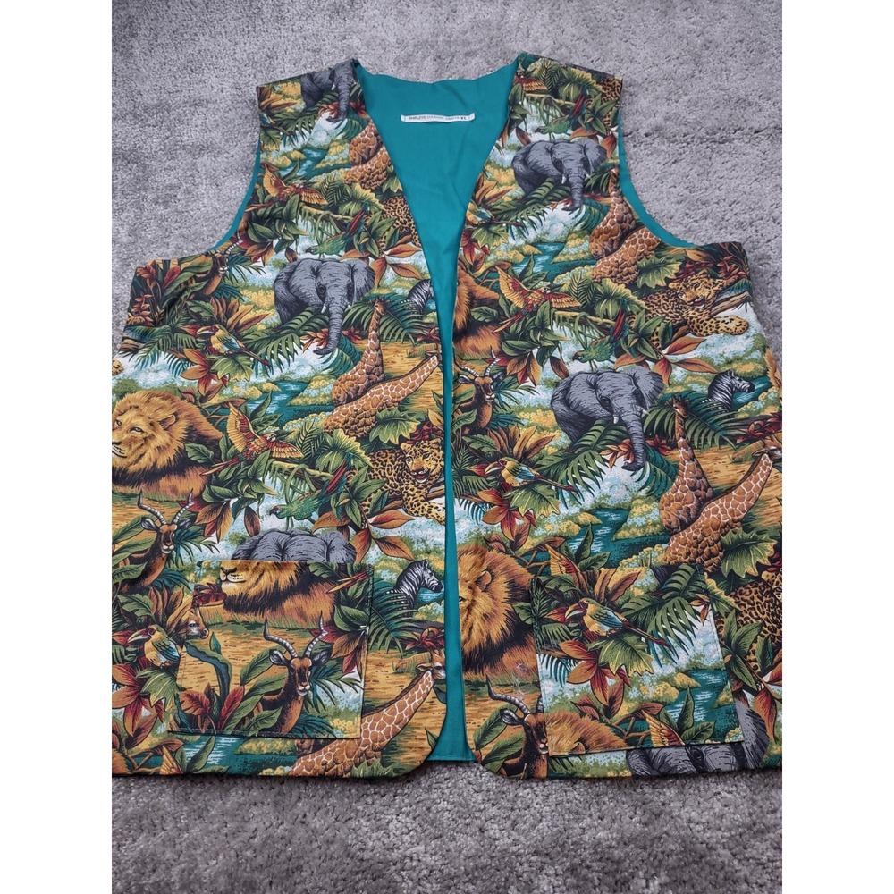 Vintage Handmade Lion Safari Animal Vest‎ Women's XL Retro Grannycore